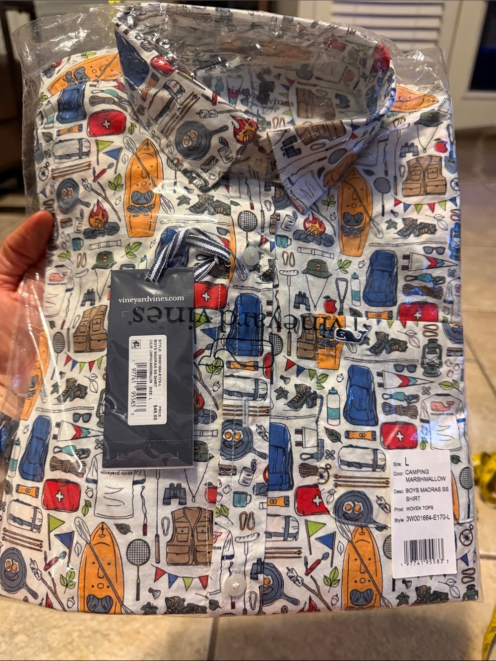 Vineyard Vines Boys' Camping Print Button-Down Shirt - Marshmallow. SS nwt